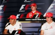 McLaren team mates Lewis Hamilton of Great Britain and Fernando Alonso of Spain appear at the drivers press conference during the Brazilian Formula One Grand Prix at the Autodromo Interlagos on October 18, 2007 - Source: Getty